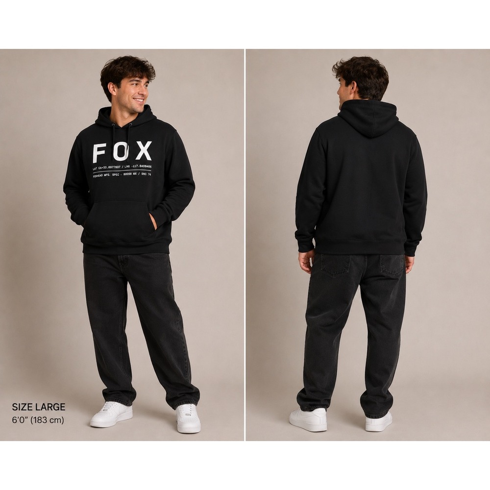 Fox Racing Mens Black Fleece Pullover Hoodie Graphic Sweatshirt Large 2564